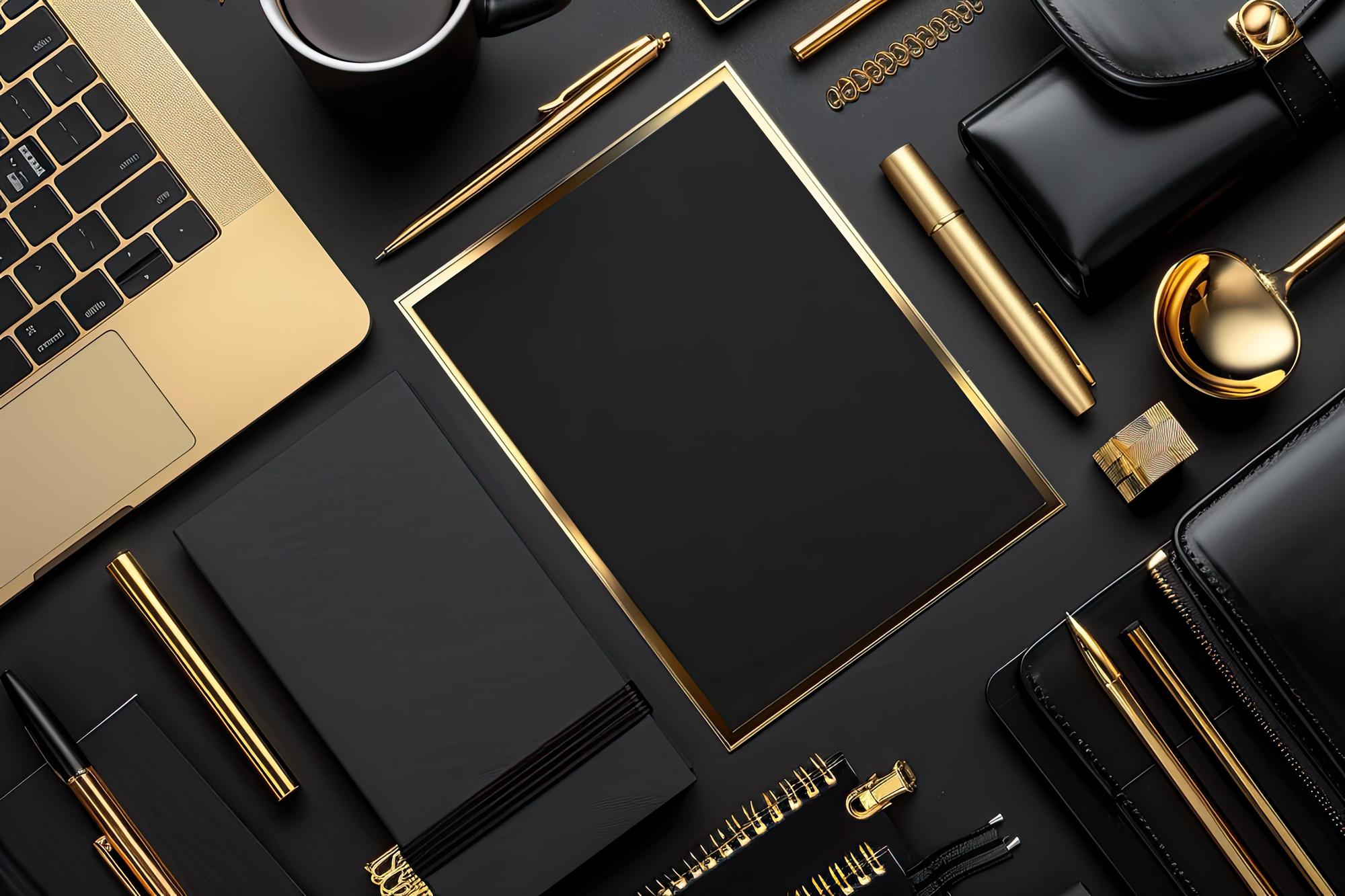 luxury workspace with financial documents and elegant stationery